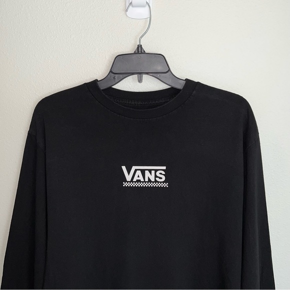Vans Off the Wall Checkered Long Sleeve Black Crew Neck T-Shirt Size Medium - Picture 2 of 13
